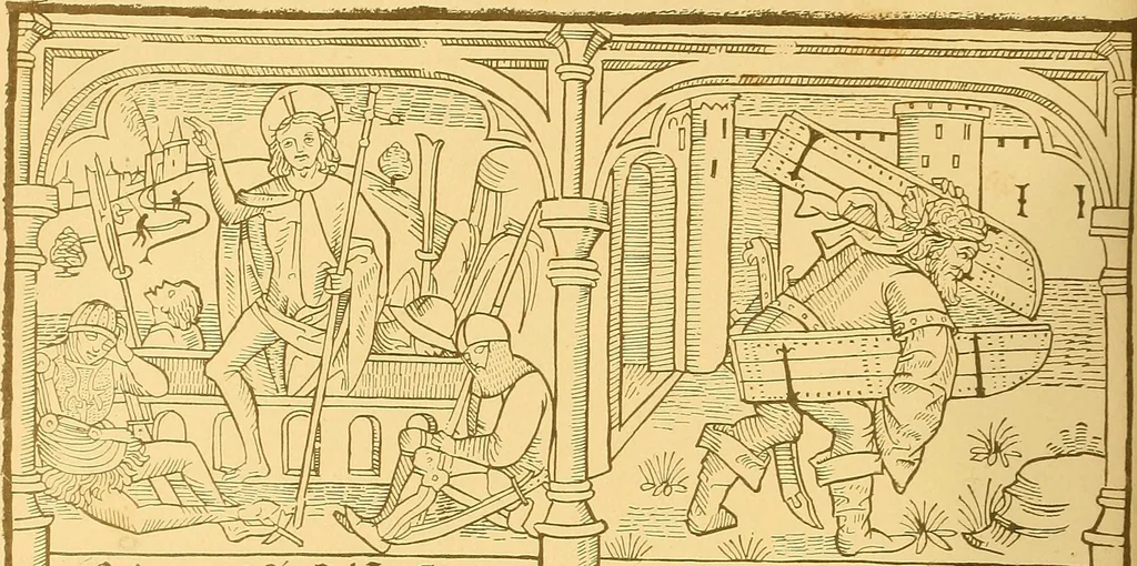 An illustration from Principia typographica. The block-books, or xylographic delineations of scripture history; issued in Holland, Flanders and Germany, during the fifteenth century, exemplified and considered in connexion with the origin of printing. To which is added an attempt to elucidate the character of the paper-marks of the period, 1858, leaf 269