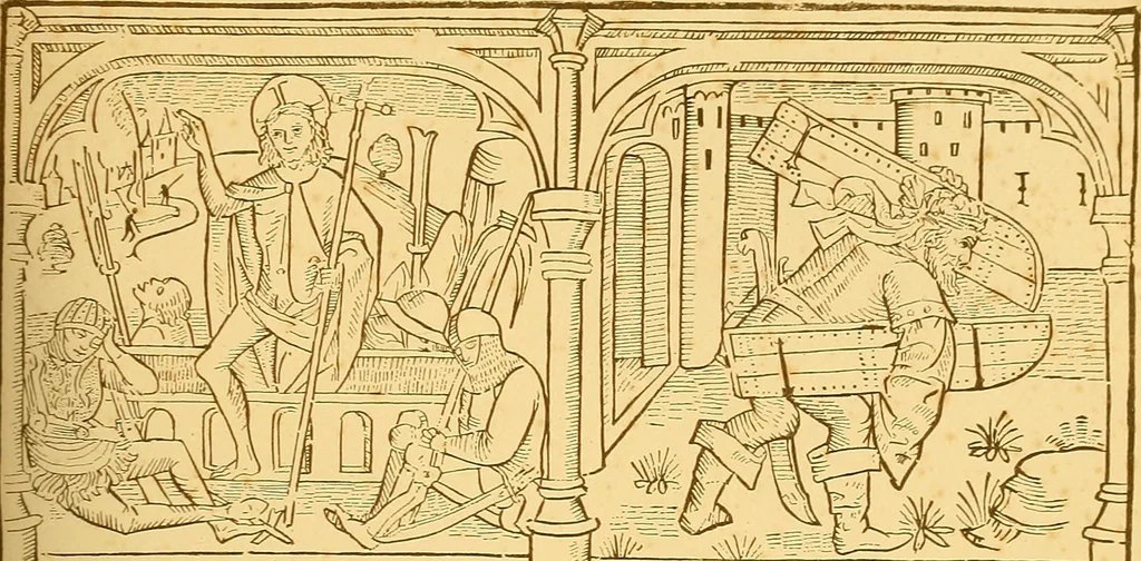 An illustration from Principia typographica. The block-books, or xylographic delineations of scripture history; issued in Holland, Flanders and Germany, during the fifteenth century, exemplified and considered in connexion with the origin of printing. To which is added an attempt to elucidate the character of the paper-marks of the period, 1858, leaf 270