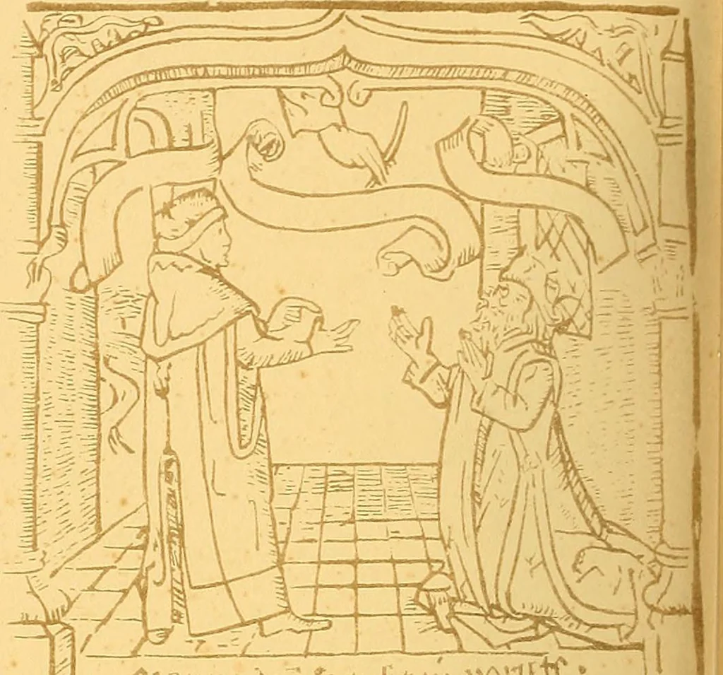 An illustration from Principia typographica. The block-books, or xylographic delineations of scripture history; issued in Holland, Flanders and Germany, during the fifteenth century, exemplified and considered in connexion with the origin of printing. To which is added an attempt to elucidate the character of the paper-marks of the period, 1858, leaf 281