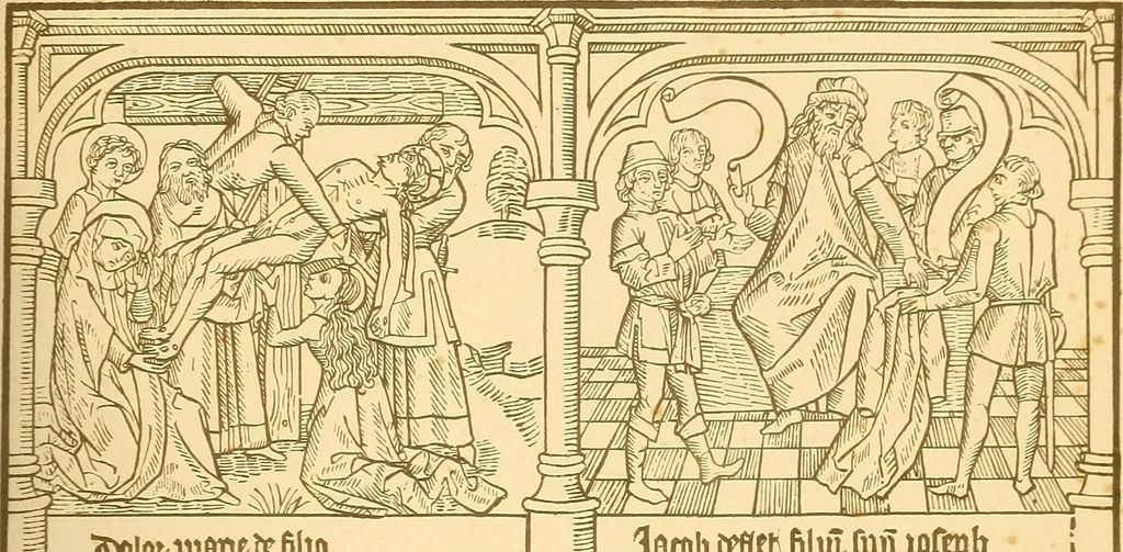 An illustration from Principia typographica. The block-books, or xylographic delineations of scripture history; issued in Holland, Flanders and Germany, during the fifteenth century, exemplified and considered in connexion with the origin of printing. To which is added an attempt to elucidate the character of the paper-marks of the period, 1858, leaf 296