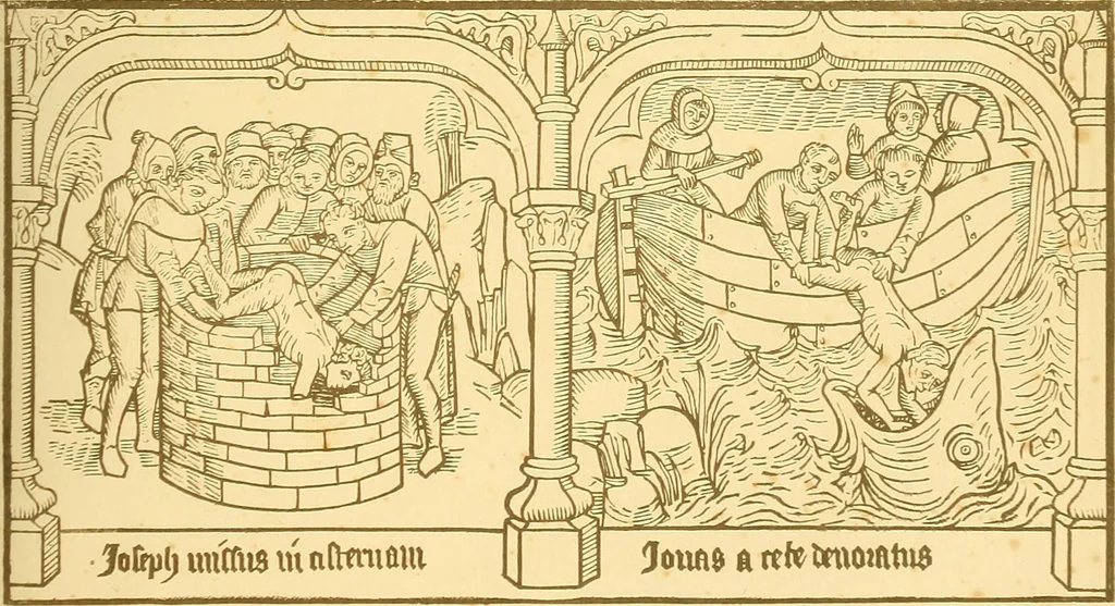 An illustration from Principia typographica. The block-books, or xylographic delineations of scripture history; issued in Holland, Flanders and Germany, during the fifteenth century, exemplified and considered in connexion with the origin of printing. To which is added an attempt to elucidate the character of the paper-marks of the period, 1858, leaf 296