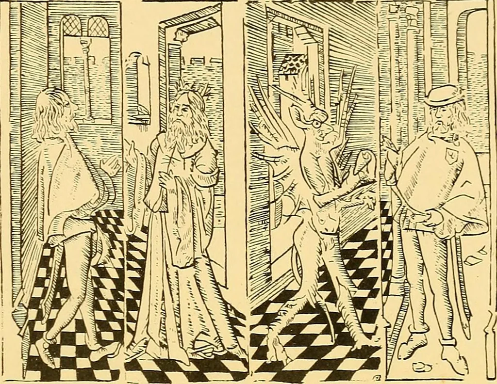 An illustration from Principia typographica. The block-books, or xylographic delineations of scripture history; issued in Holland, Flanders and Germany, during the fifteenth century, exemplified and considered in connexion with the origin of printing. To which is added an attempt to elucidate the character of the paper-marks of the period, 1858, leaf 318