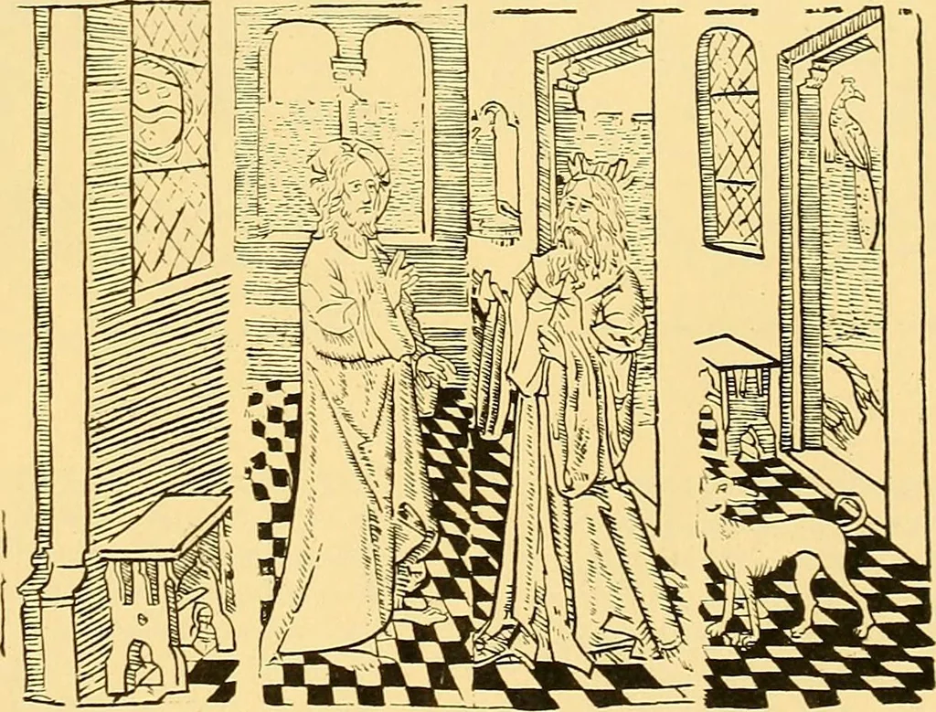 An illustration from Principia typographica. The block-books, or xylographic delineations of scripture history; issued in Holland, Flanders and Germany, during the fifteenth century, exemplified and considered in connexion with the origin of printing. To which is added an attempt to elucidate the character of the paper-marks of the period, 1858, leaf 318
