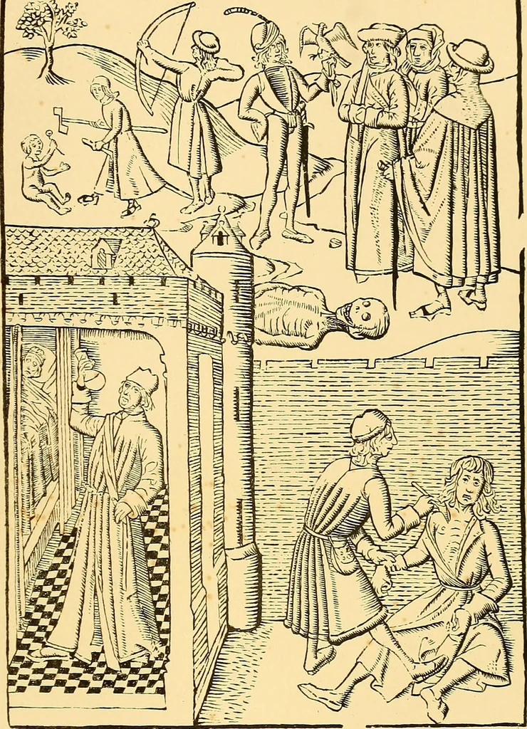 An illustration from Principia typographica. The block-books, or xylographic delineations of scripture history; issued in Holland, Flanders and Germany, during the fifteenth century, exemplified and considered in connexion with the origin of printing. To which is added an attempt to elucidate the character of the paper-marks of the period, 1858, leaf 320