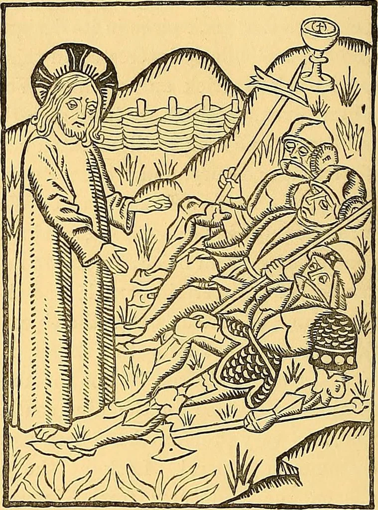An illustration from Principia typographica. The block-books, or xylographic delineations of scripture history; issued in Holland, Flanders and Germany, during the fifteenth century, exemplified and considered in connexion with the origin of printing. To which is added an attempt to elucidate the character of the paper-marks of the period, 1858, leaf 327