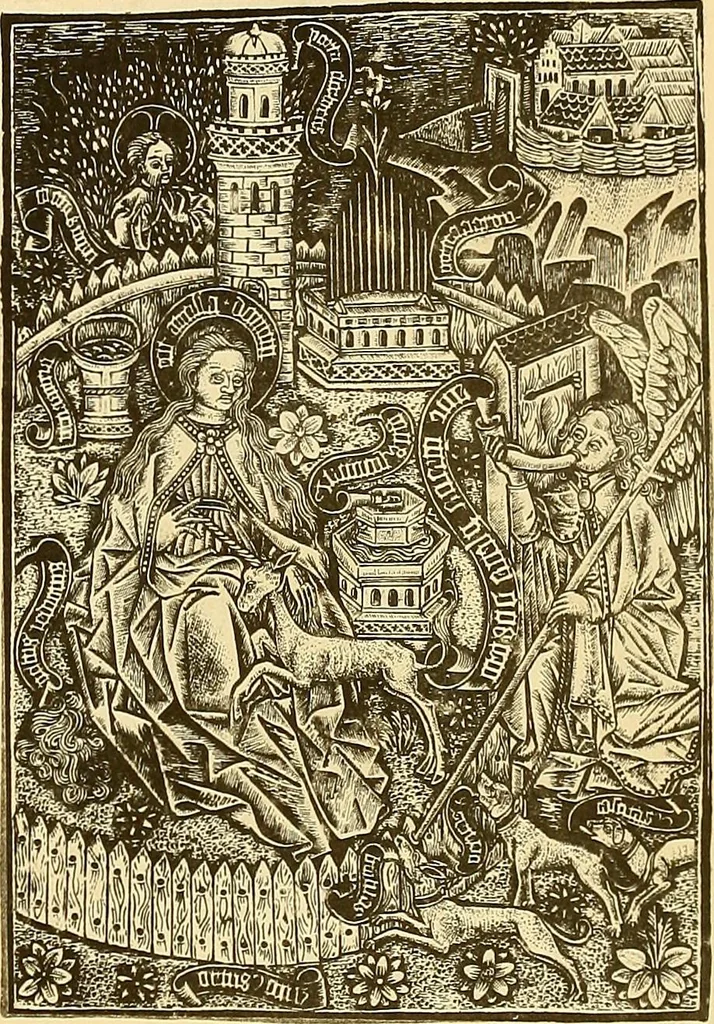 An illustration from Principia typographica. The block-books, or xylographic delineations of scripture history; issued in Holland, Flanders and Germany, during the fifteenth century, exemplified and considered in connexion with the origin of printing. To which is added an attempt to elucidate the character of the paper-marks of the period, 1858, leaf 328