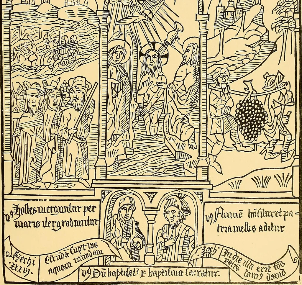 An illustration from Principia typographica. The block-books, or xylographic delineations of scripture history; issued in Holland, Flanders and Germany, during the fifteenth century, exemplified and considered in connexion with the origin of printing. To which is added an attempt to elucidate the character of the paper-marks of the period, 1858, leaf 106