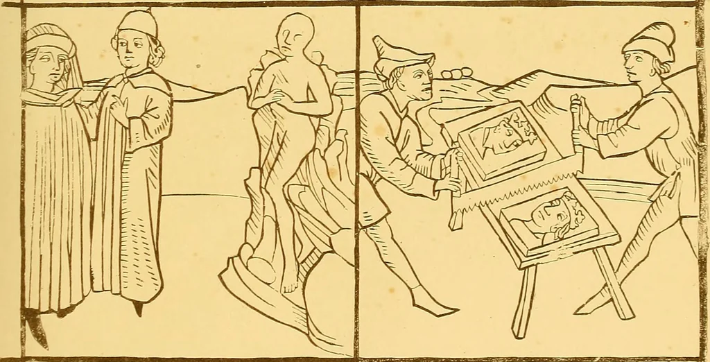 An illustration from Principia typographica. The block-books, or xylographic delineations of scripture history; issued in Holland, Flanders and Germany, during the fifteenth century, exemplified and considered in connexion with the origin of printing. To which is added an attempt to elucidate the character of the paper-marks of the period, 1858, leaf 126