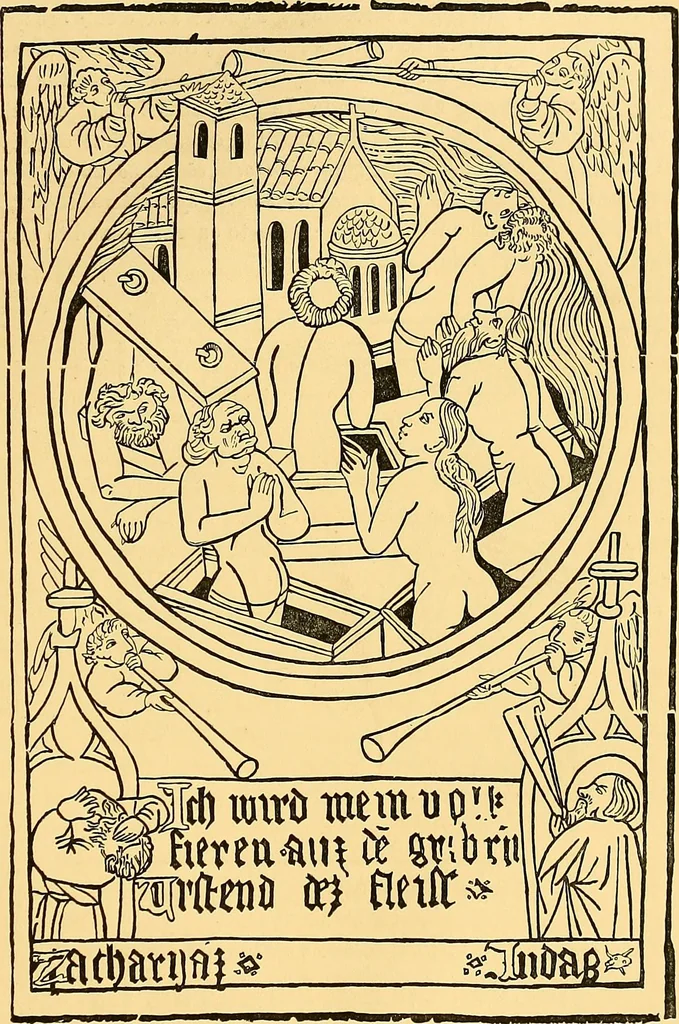 An illustration from Principia typographica. The block-books, or xylographic delineations of scripture history; issued in Holland, Flanders and Germany, during the fifteenth century, exemplified and considered in connexion with the origin of printing. To which is added an attempt to elucidate the character of the paper-marks of the period, 1858, leaf 240