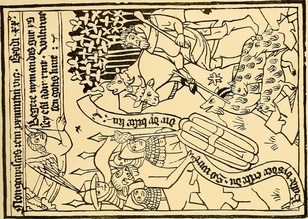 An illustration from Principia typographica. The block-books, or xylographic delineations of scripture history; issued in Holland, Flanders and Germany, during the fifteenth century, exemplified and considered in connexion with the origin of printing. To which is added an attempt to elucidate the character of the paper-marks of the period, 1858, leaf 254