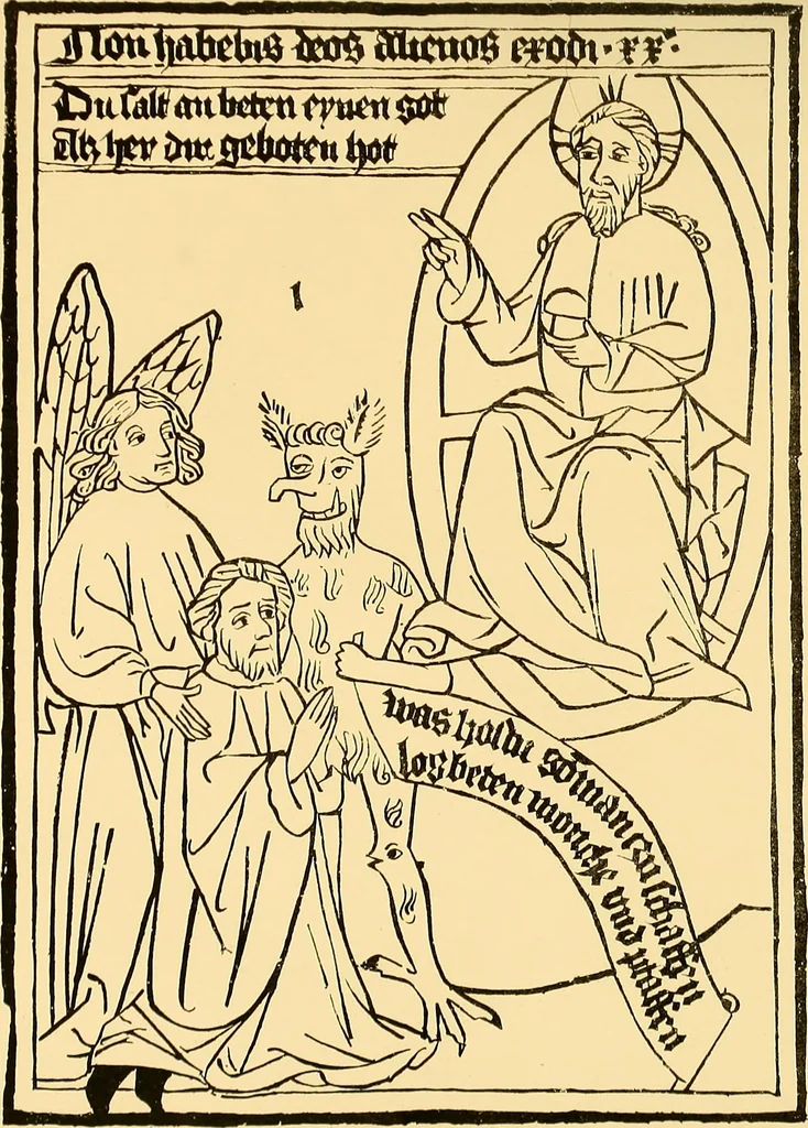 An illustration from Principia typographica. The block-books, or xylographic delineations of scripture history; issued in Holland, Flanders and Germany, during the fifteenth century, exemplified and considered in connexion with the origin of printing. To which is added an attempt to elucidate the character of the paper-marks of the period, 1858, leaf 254