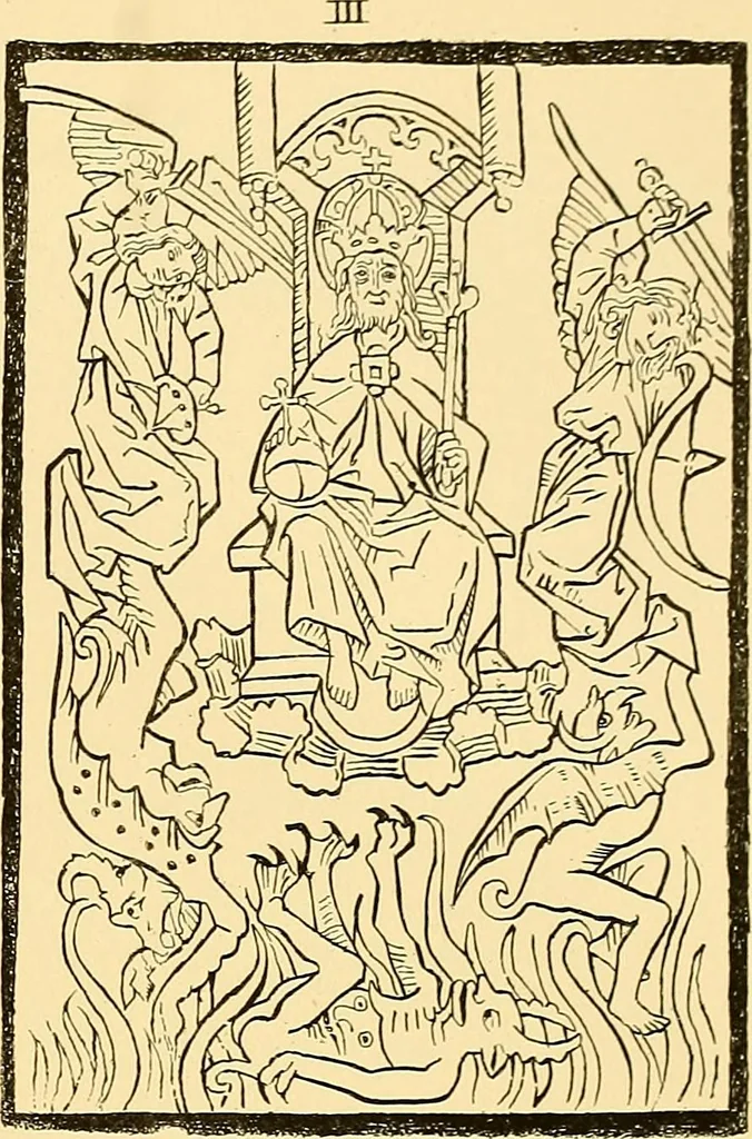 An illustration from Principia typographica. The block-books, or xylographic delineations of scripture history; issued in Holland, Flanders and Germany, during the fifteenth century, exemplified and considered in connexion with the origin of printing. To which is added an attempt to elucidate the character of the paper-marks of the period, 1858, leaf 298