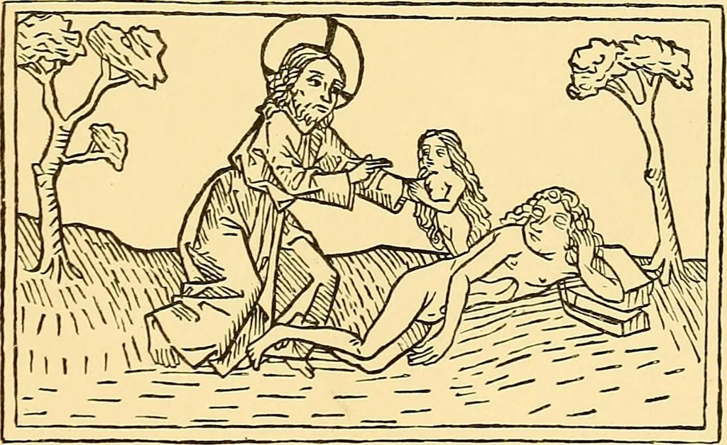 An illustration from Principia typographica. The block-books, or xylographic delineations of scripture history; issued in Holland, Flanders and Germany, during the fifteenth century, exemplified and considered in connexion with the origin of printing. To which is added an attempt to elucidate the character of the paper-marks of the period, 1858, leaf 298