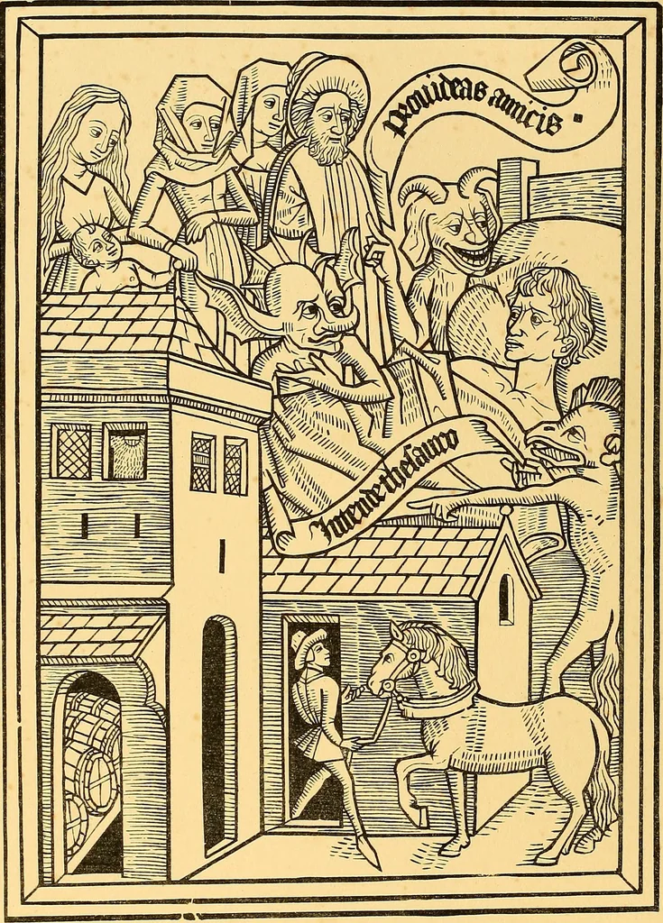 An illustration from Principia typographica. The block-books, or xylographic delineations of scripture history; issued in Holland, Flanders and Germany, during the fifteenth century, exemplified and considered in connexion with the origin of printing. To which is added an attempt to elucidate the character of the paper-marks of the period, 1858, leaf 47