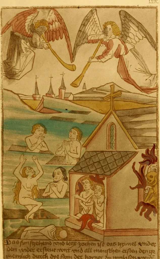 An illustration from Principia typographica. The block-books, or xylographic delineations of scripture history; issued in Holland, Flanders and Germany, during the fifteenth century, exemplified and considered in connexion with the origin of printing. To which is added an attempt to elucidate the character of the paper-marks of the period, 1858, leaf 82
