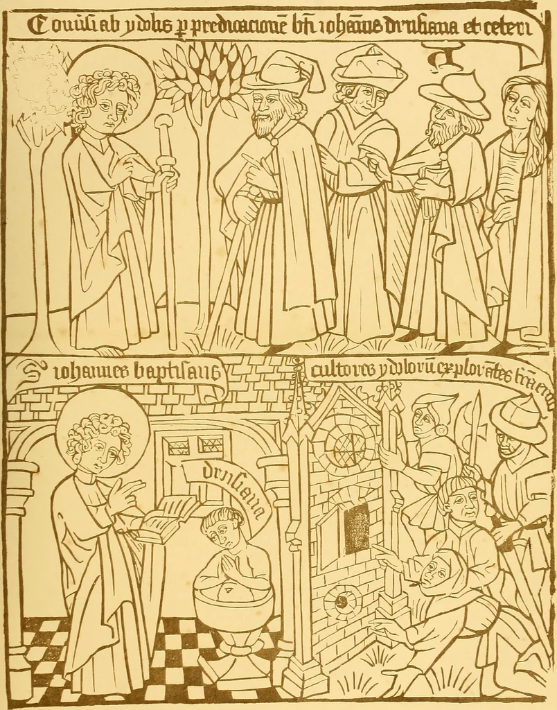 An illustration from Principia typographica. The block-books, or xylographic delineations of scripture history; issued in Holland, Flanders and Germany, during the fifteenth century, exemplified and considered in connexion with the origin of printing. To which is added an attempt to elucidate the character of the paper-marks of the period, 1858, leaf 90