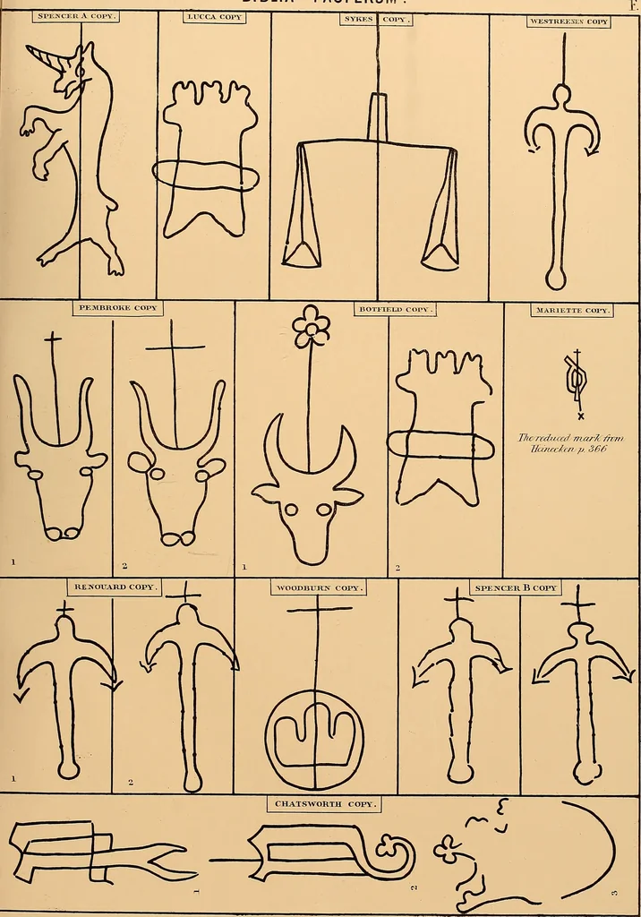 An illustration from Principia typographica. The block-books, or xylographic delineations of scripture history; issued in Holland, Flanders and Germany, during the fifteenth century, exemplified and considered in connexion with the origin of printing. To which is added an attempt to elucidate the character of the paper-marks of the period, 1858, leaf 44