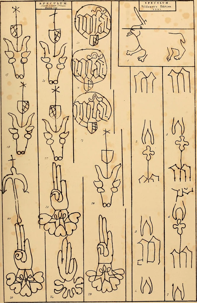 An illustration from Principia typographica. The block-books, or xylographic delineations of scripture history; issued in Holland, Flanders and Germany, during the fifteenth century, exemplified and considered in connexion with the origin of printing. To which is added an attempt to elucidate the character of the paper-marks of the period, 1858, leaf 60