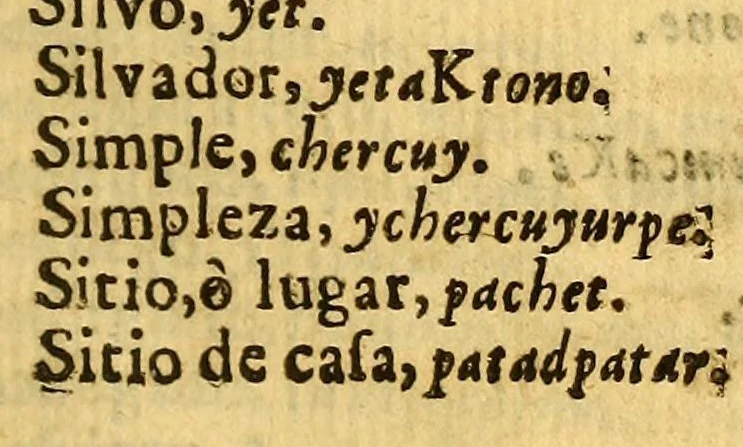An illustration from Principios y reglas de la lengua cummanagota, general en varias naciones, que habitan en la Provincia de Cummana en las Indias Occidentales., 1683, leaf 219