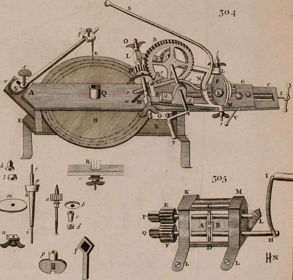 An illustration from The principles of mechanics : explaining and demonstrating the general laws of motion, the laws of gravity, motion of descending bodies, projectiles, mechanic powers, pendulums, centers of gravity, &c. strength and stress of timber, hydrostatics, and construction of machines : a work very necessary to be known, by all gentlemen, and others, that desire to have an insight into the works of nature and art : and extremely useful to all sorts of artificers, particularly to architects, engineers, shipwrights, millwrights, watchmakers, &c. or any that work in a mechanical way : illustrated with forty-three copper-plates, 1773, leaf 383