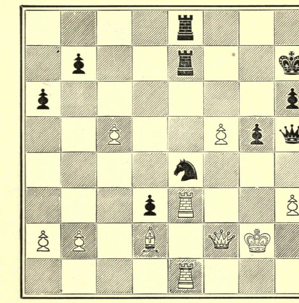 An illustration from The principles of chess in theory & practice.., 1894, leaf 161