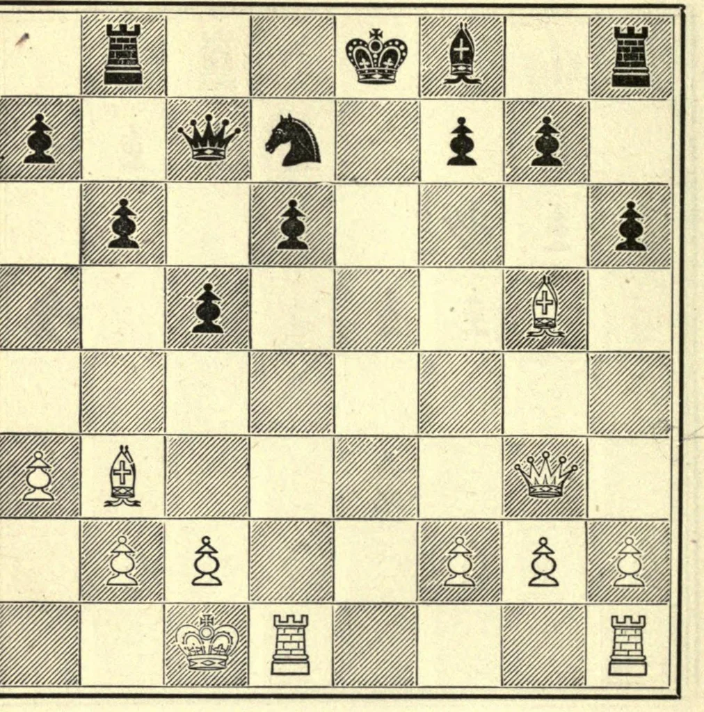 An illustration from The principles of chess in theory & practice.., 1894, leaf 180