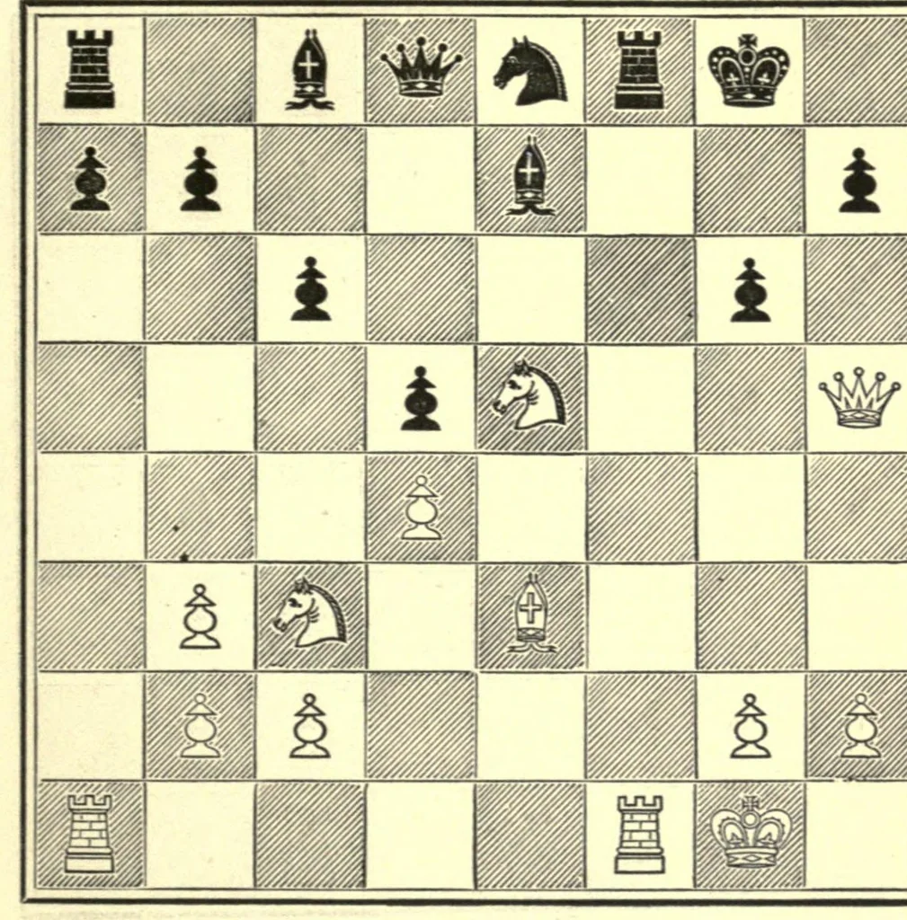 An illustration from The principles of chess in theory & practice.., 1894, leaf 189