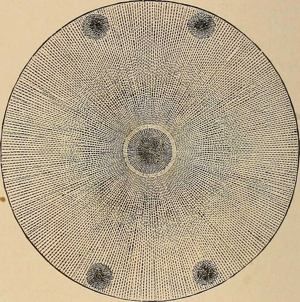 An illustration from The principles of light and color : including among other things the harmonic laws of the universe, the etherio-atomic philosophy of force, chromo chemistry, chromo therapeutics, and the general philosophy of the fine forces, together with numerous discoveries and practical applications. Illustrated by more than two hundred engravings and four colored plates, 1896, leaf 523