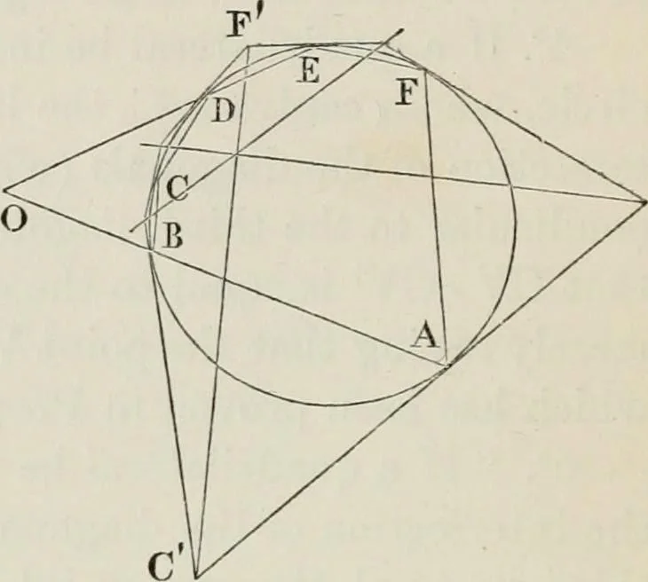 An illustration from Principles of modern geometry, with numerious applications to plane and spherical figures; and an appendix, containing questions for exercise. Intended chiefly for the use of junior students, 1862, leaf 49