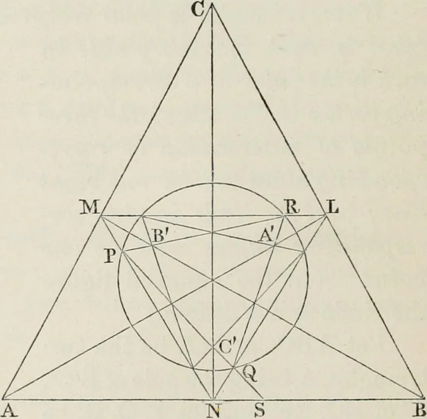An illustration from Principles of modern geometry, with numerious applications to plane and spherical figures; and an appendix, containing questions for exercise. Intended chiefly for the use of junior students, 1862, leaf 61