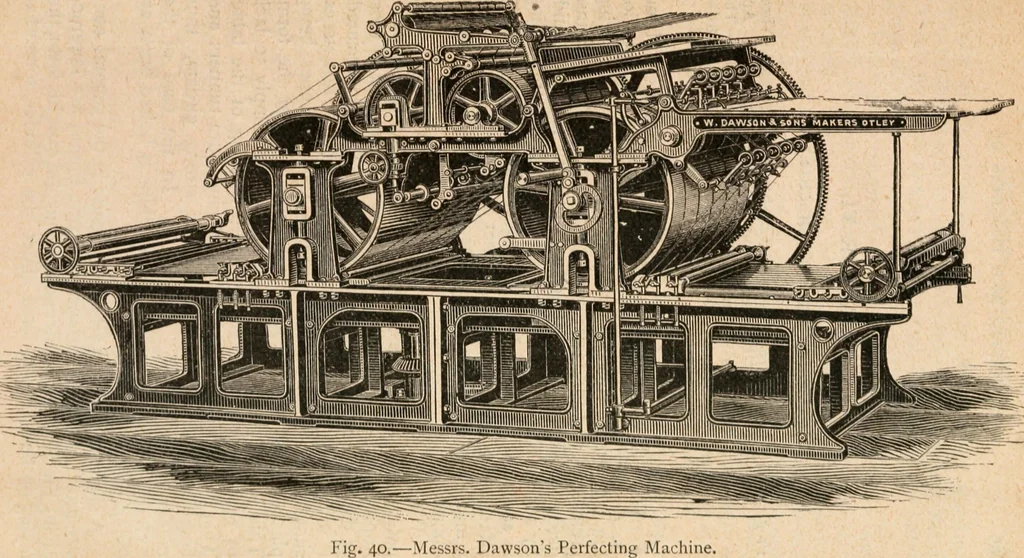 An illustration from The principles and progress of printing machinery, 1900, leaf 102