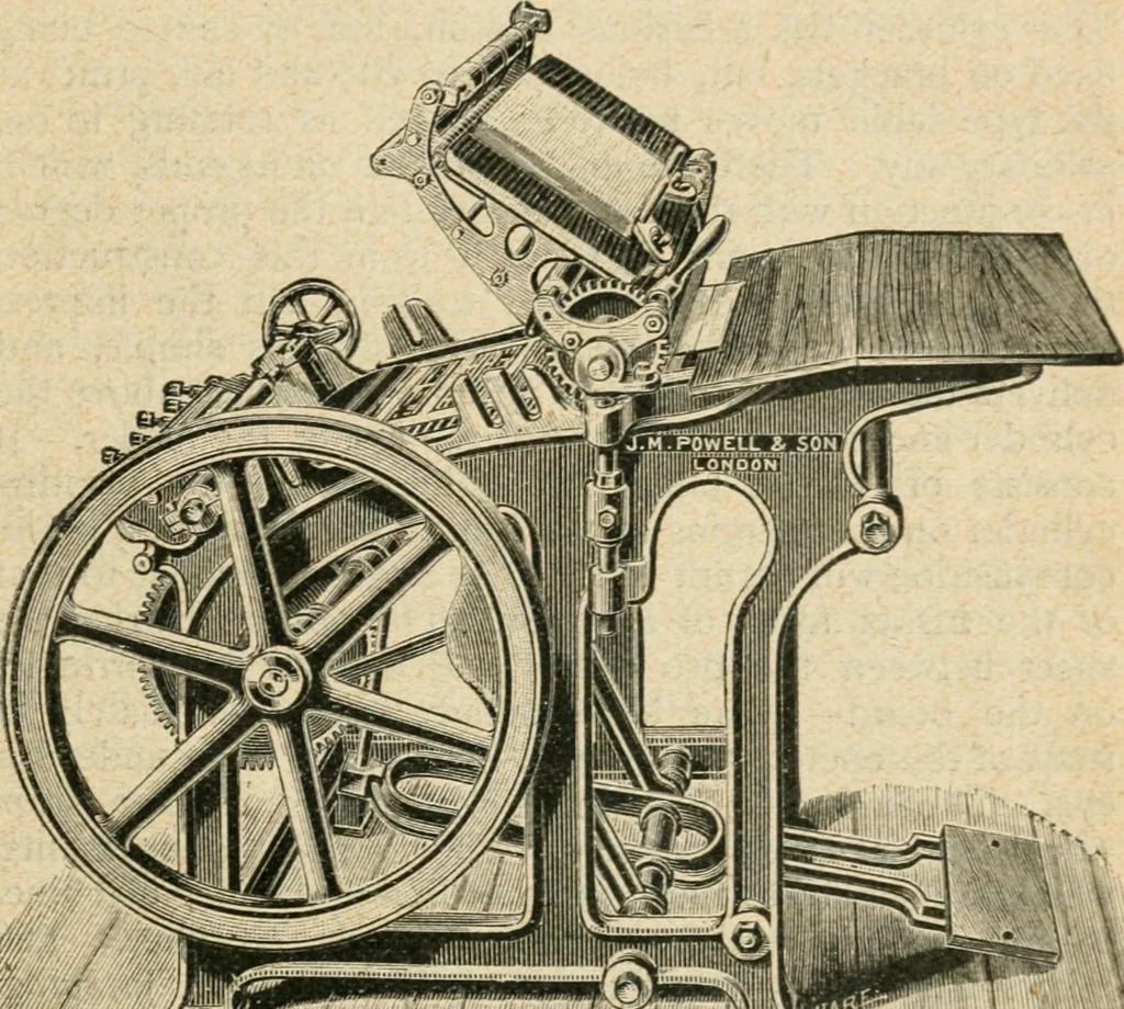 An illustration from The principles and progress of printing machinery, 1900, leaf 114