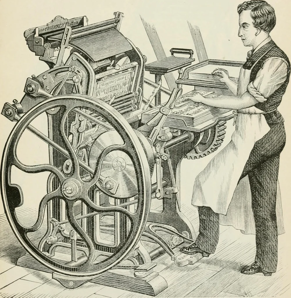 An illustration from The principles and progress of printing machinery, 1900, leaf 124