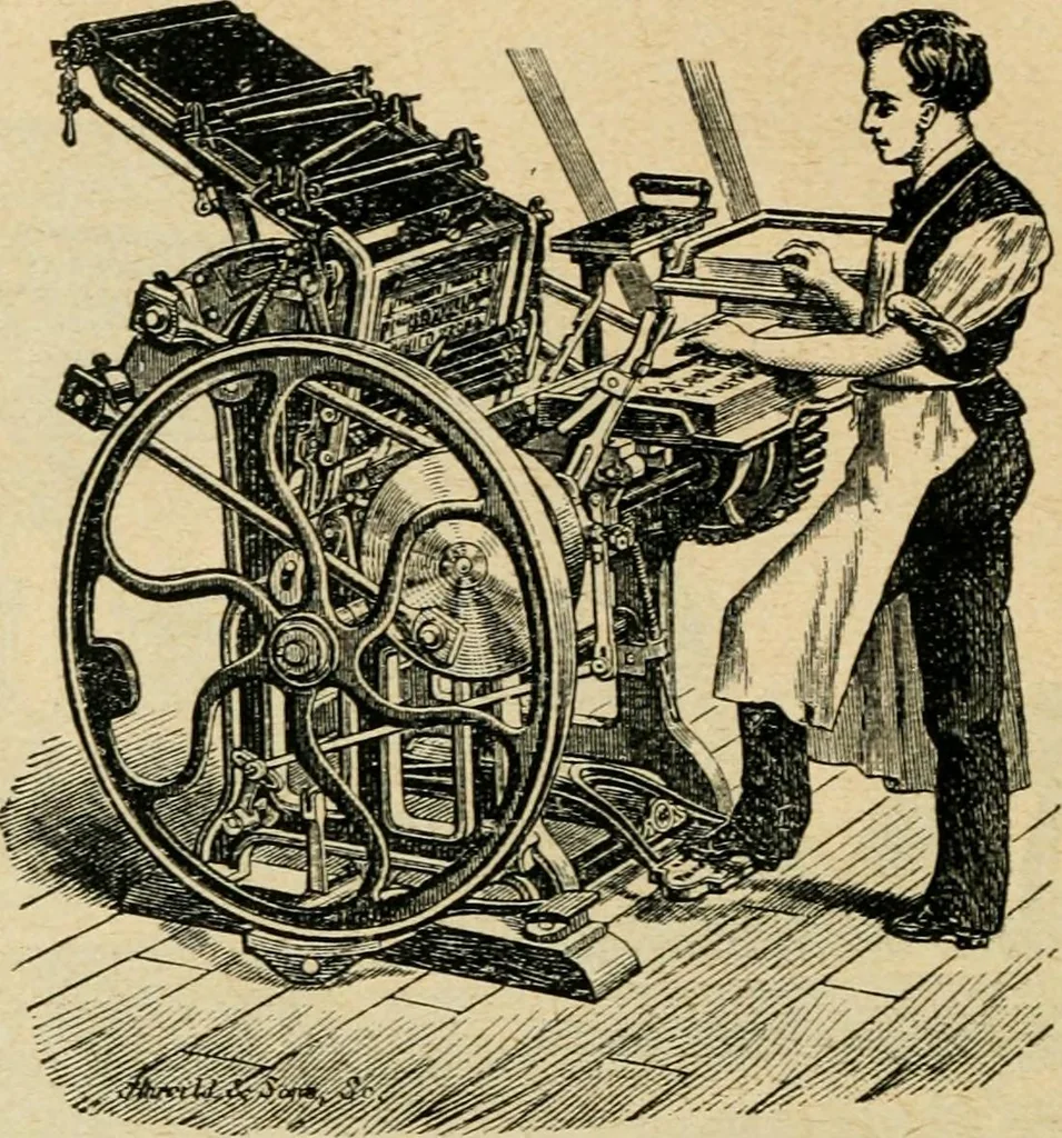 An illustration from The principles and progress of printing machinery, 1900, leaf 127