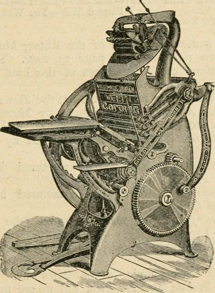 An illustration from The principles and progress of printing machinery, 1900, leaf 130