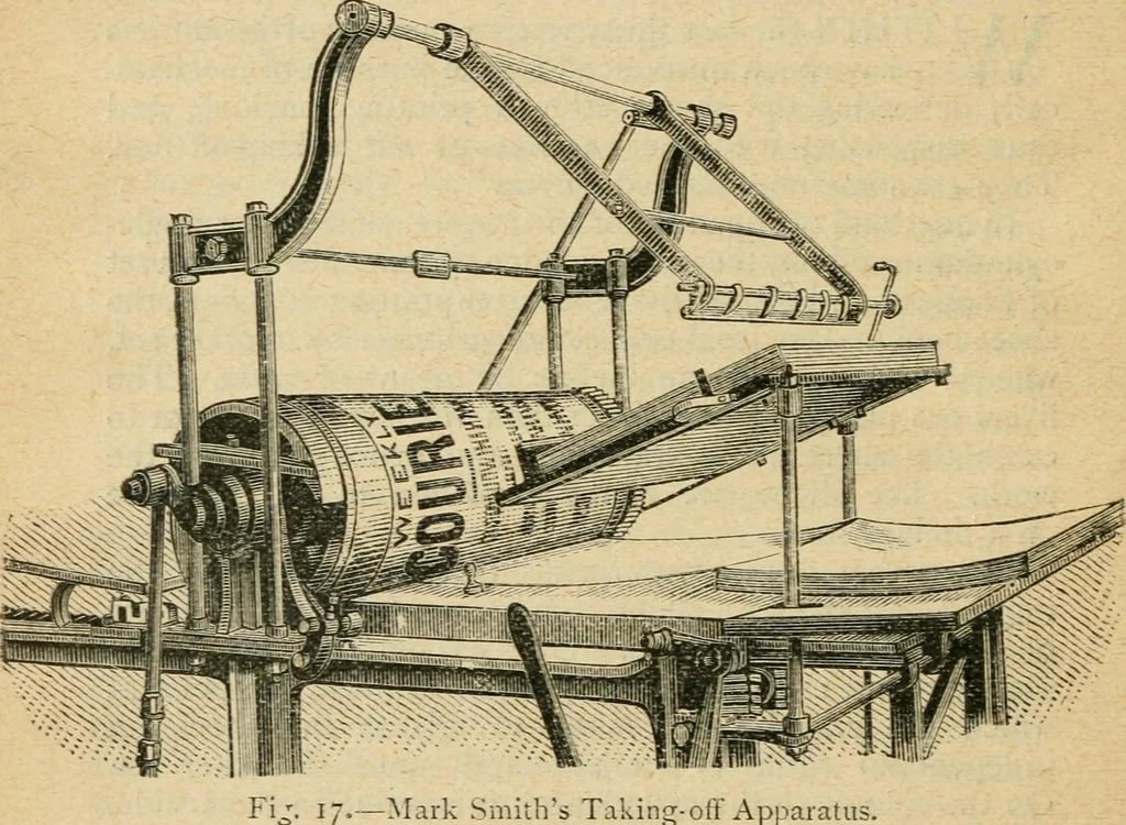 An illustration from The principles and progress of printing machinery, 1900, leaf 57