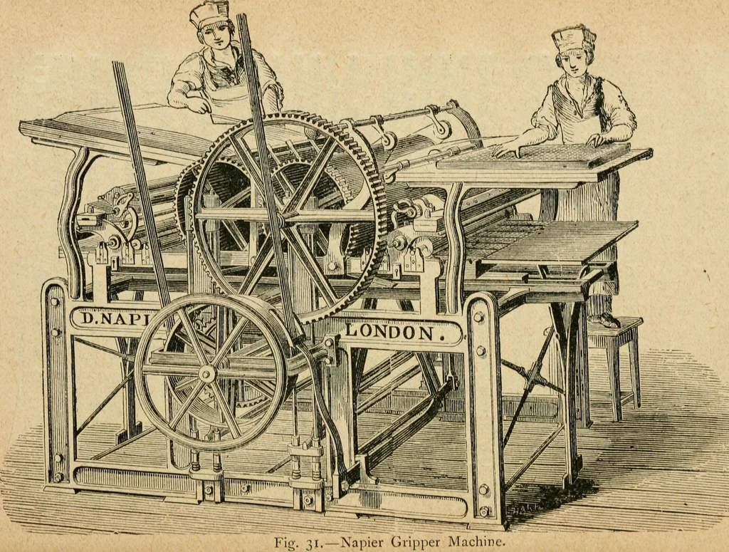 An illustration from The principles and progress of printing machinery, 1900, leaf 83