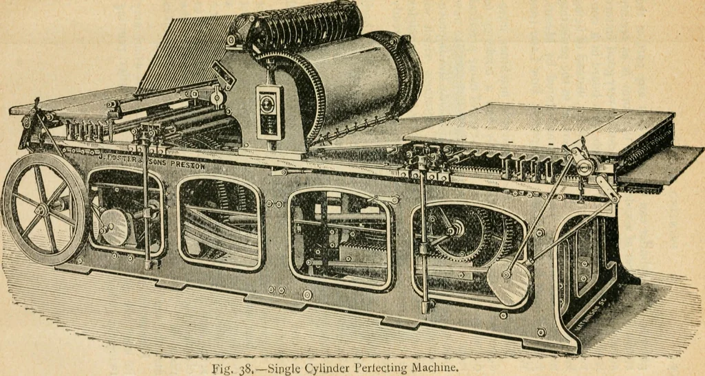 An illustration from The principles and progress of printing machinery, 1900, leaf 98