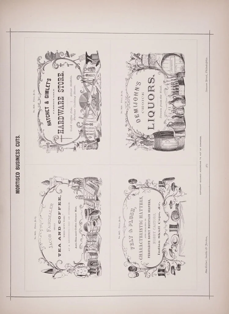 An illustration from The printers' handy book of specimens, exhibiting the choicest productions of every description made at the Johnson type foundry, comprising every article essential for a book, newspaper, or job print, 1876, leaf 553