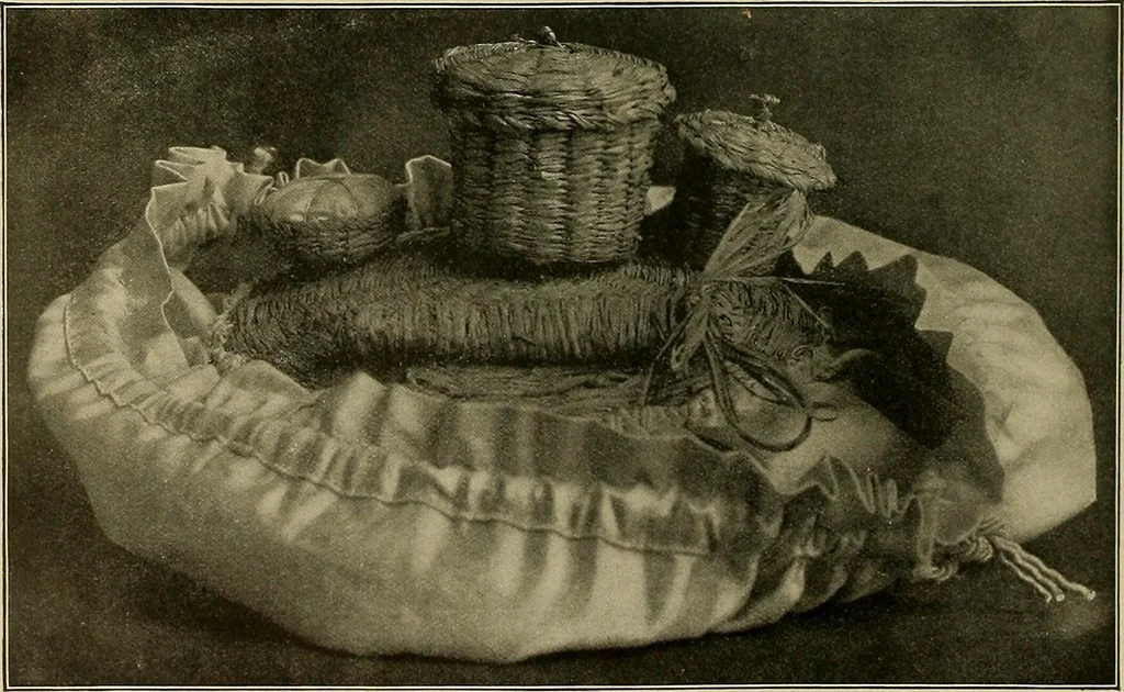 An illustration from The Priscilla basketry book a collection of baskets and other articles with lessons for working and directions for dyeing and staining, 1911, leaf 19