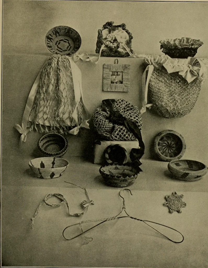 An illustration from The Priscilla basketry book a collection of baskets and other articles with lessons for working and directions for dyeing and staining, 1911, leaf 4