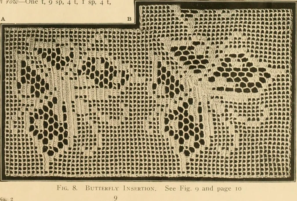 An illustration from The Priscilla crochet book, edgings and insertions, no. 2; a collection of beautiful and useful patterns, with directions for working, 1916, leaf 10