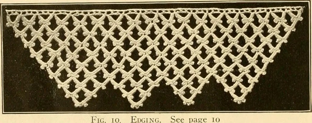 An illustration from The Priscilla crochet book, edgings and insertions, no. 2; a collection of beautiful and useful patterns, with directions for working, 1916, leaf 11