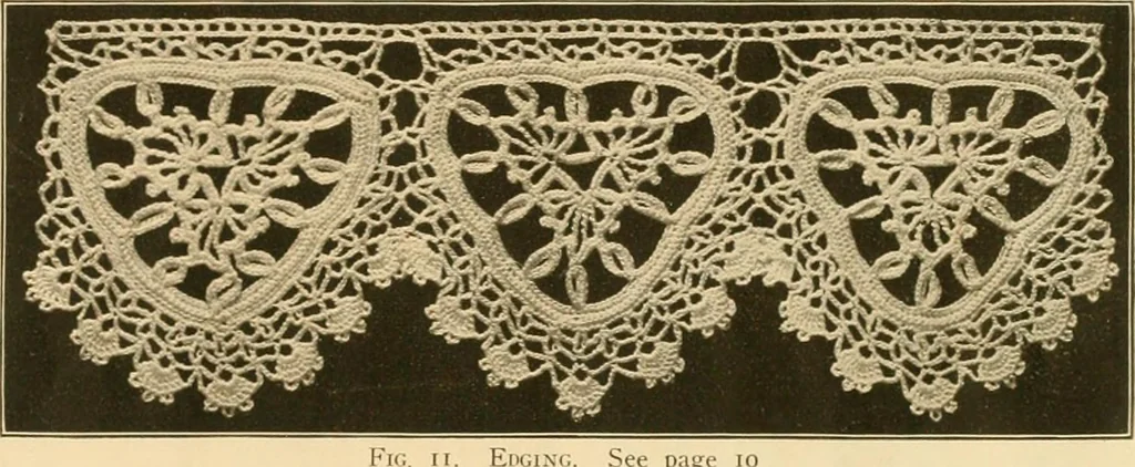 An illustration from The Priscilla crochet book, edgings and insertions, no. 2; a collection of beautiful and useful patterns, with directions for working, 1916, leaf 12