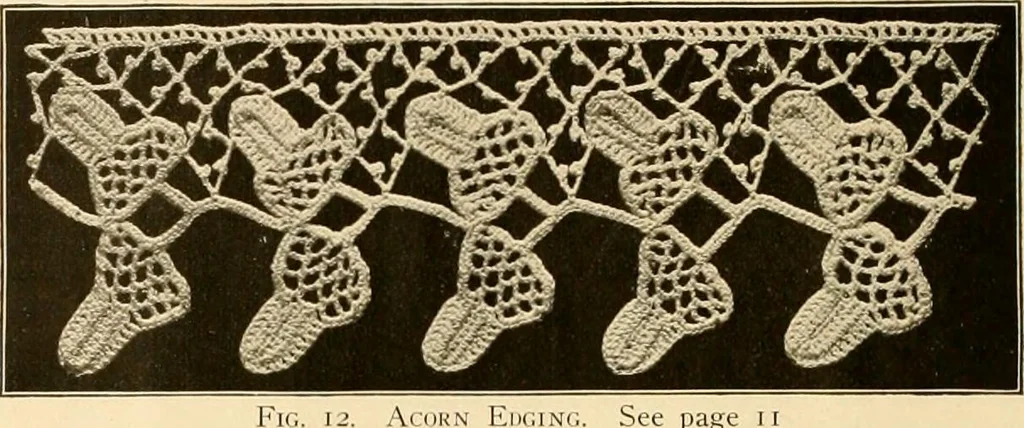 An illustration from The Priscilla crochet book, edgings and insertions, no. 2; a collection of beautiful and useful patterns, with directions for working, 1916, leaf 13