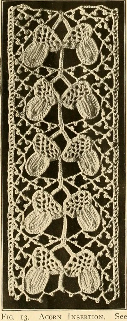 An illustration from The Priscilla crochet book, edgings and insertions, no. 2; a collection of beautiful and useful patterns, with directions for working, 1916, leaf 13
