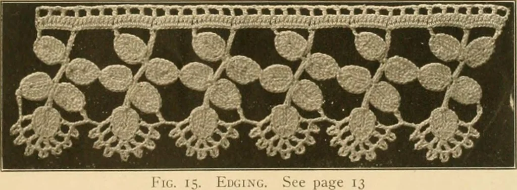 An illustration from The Priscilla crochet book, edgings and insertions, no. 2; a collection of beautiful and useful patterns, with directions for working, 1916, leaf 14
