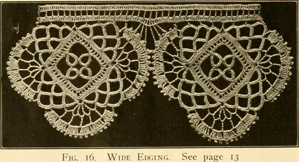 An illustration from The Priscilla crochet book, edgings and insertions, no. 2; a collection of beautiful and useful patterns, with directions for working, 1916, leaf 15