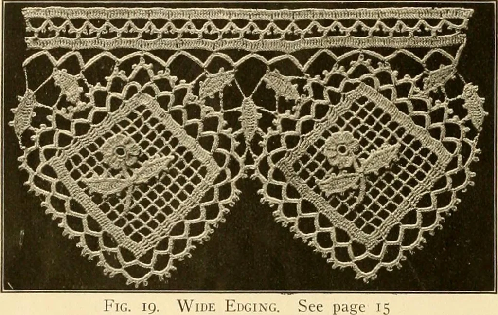 An illustration from The Priscilla crochet book, edgings and insertions, no. 2; a collection of beautiful and useful patterns, with directions for working, 1916, leaf 17