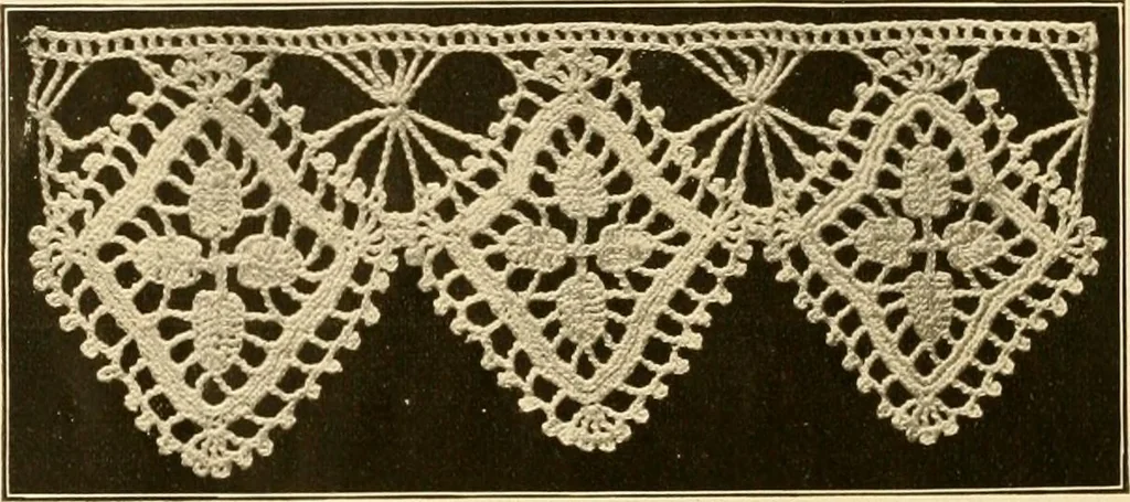 An illustration from The Priscilla crochet book, edgings and insertions, no. 2; a collection of beautiful and useful patterns, with directions for working, 1916, leaf 19